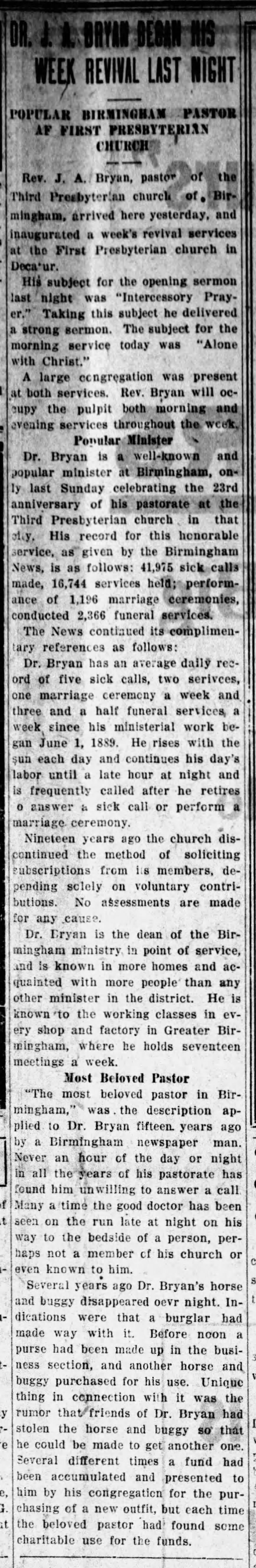 Dr. J.A. Bryan Began His Week Revival Last Night